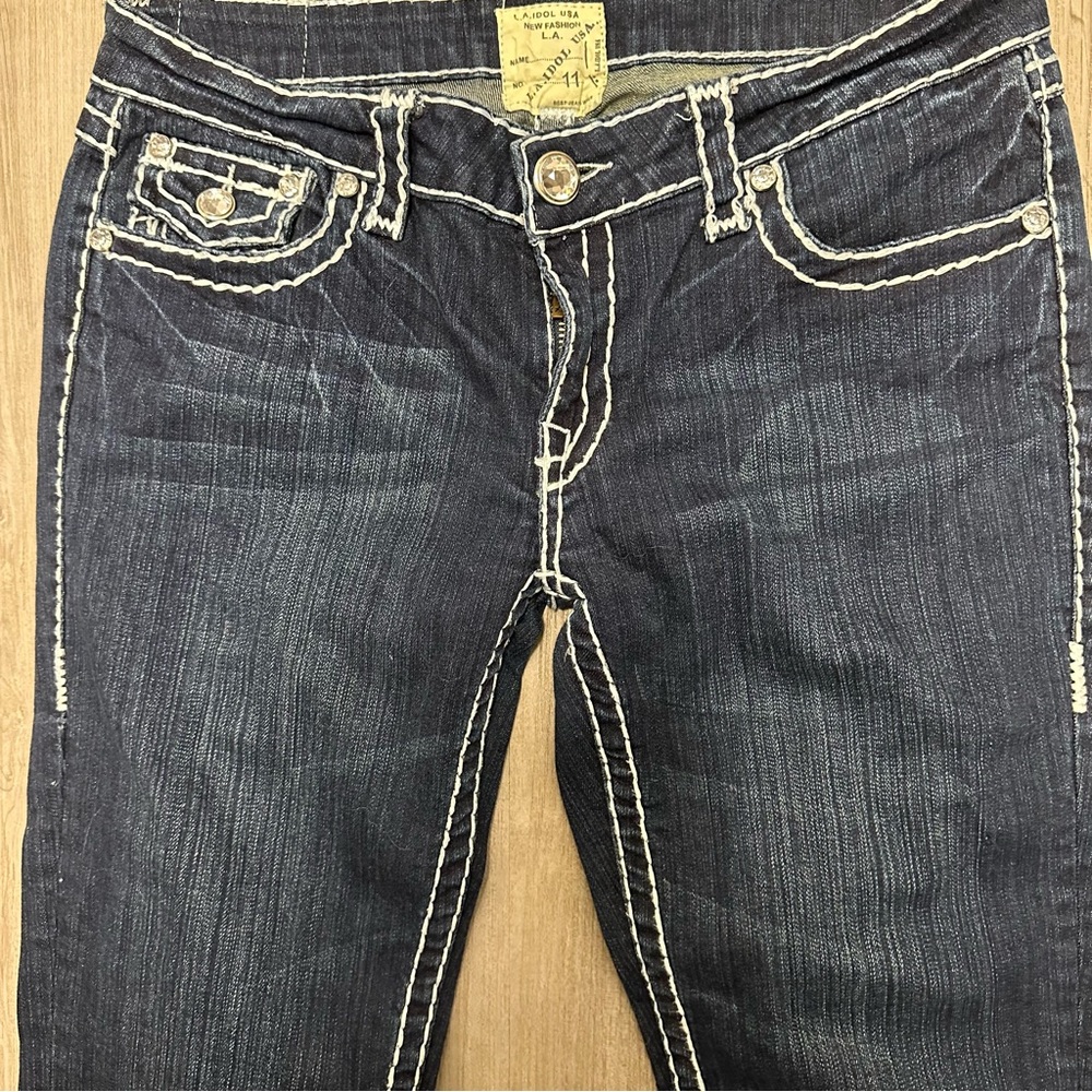 LA Idol Dark Blue Embellished Skinny Jeans with Contrast Stitching 11 - Picture 5 of 16